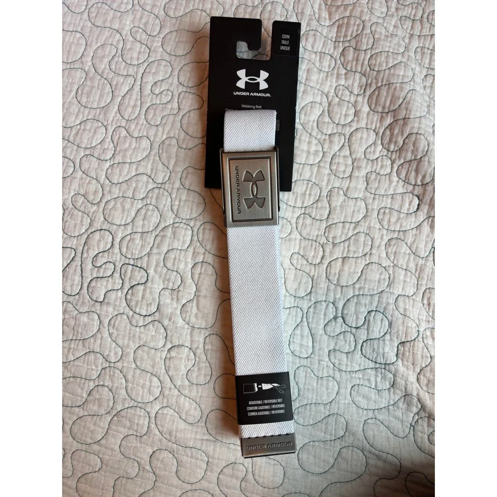 Under Armour Mens Golf Webbing Belt White Silver Cut-to-Fit